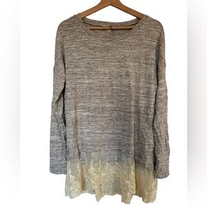 Jodifl Los Angeles Tunic Top Lace Trim Mixed Media Medium Boho Cottage NWT